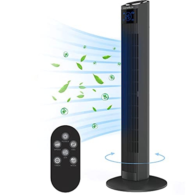 Ventilador de torre Senelux Ventilador oscilante de 91.4cm, 3 modos, 3 velocidades, temporizador de 12 horas de oscilación de 65 °, ventilador portáti