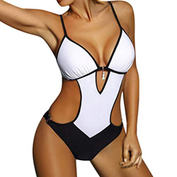 JFAN Mujer Halter Trajes de Baño Una Pieza Bikini Push Up V-Cuello Monokini Traje de Baño de Cintura Baja Ropa de Playa Bikini Sets(Blanco,XL) características