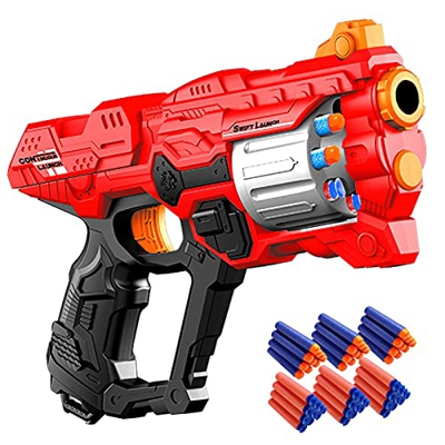 Pistola de Dardos para Flechas Nerf, Pistola Juguete con Cañón Giratorio para 8 Balas + 60 Dardos de Espuma, Juego de Disparos Infantiles, Juguete de 