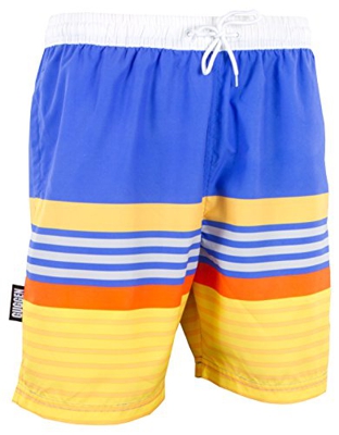 Guggen Mountain Banador de Natacion para Hombre Traje de Bano Rayas Deportivos Short para Natacion Playa Piscina Azul Amarillo L