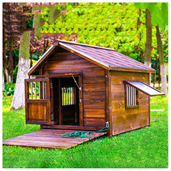 TYX Casa Perros Madera, Casetas Perros Exteriores Refugio Perros Jaula Perros Impermeable, Cabaña Troncos Mascotas Perros Pequeños Gatos,105×77×87cm precio