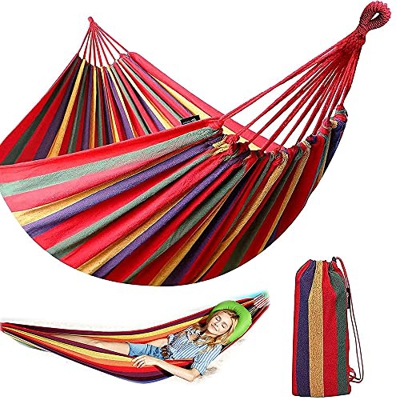 DEET Hamaca de jardín, Hamaca Colgante, Hamaca de Camping, Hamaca de Playa 150 kg, Hamaca Plegable con 2 Cinturones de Nailon, Hamaca de Viaje Columpi