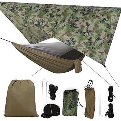 FastUU Juego de hamacas Colgantes, Hamaca abatible portátil Mosquitera Resistente para Acampar con toldo, Buena Capacidad de Carga para Viajes, jardín
