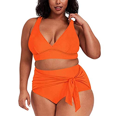 ZDJH Bikini para mujer, talla grande, diseño de leopardo y cintura alta, bañador dividido naranja XXL