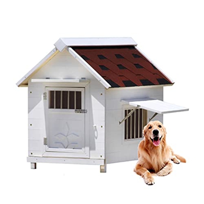 TYX Casa Perros Madera, Perreras Perros Perro Caseta Refugio Perros con Ventanas Puerta, para Perros Pequeños Medianos Gatos Caja Fácil Limpieza,49×45