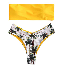 Sayla Verano 2019 Ropa Traje De BañO Bikini Mujer Sexy Push Up Bañador Banda Ropa De BañO Acolchada con Estampado De Coco BañAndo BañAdor (L, Amarillo en oferta