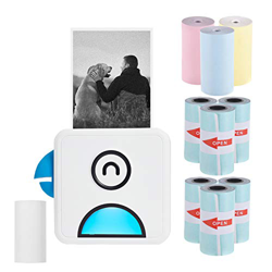 Aibecy1 mini impresora para movil, Poooli L1 Impresora fotográfica térmica de bolsillo 200ppp Recibo inalámbrico BT portátil con 6rollos de papel térm en oferta
