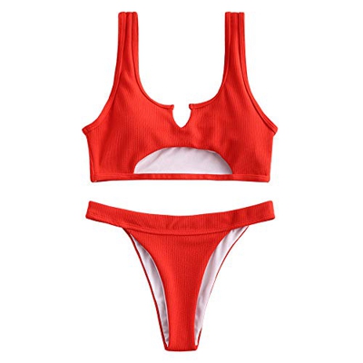 ZAFUL Juego de Bikini de Dos Piezas Bralette Wrap, Parte Superior de Bikini, Chaleco Hueco de Cintura Alta, Parte Inferior para Mujer