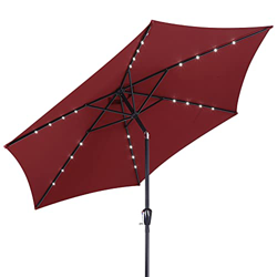 Deuba Sombrilla de Aluminio con 24 Luces LED solares Rojo con manivela Parasol inclinable jardín terraza Playa balcón en oferta
