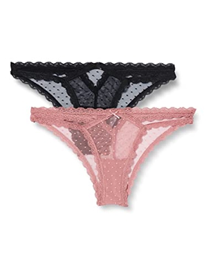 Iris & Lilly BELK459M2 Bikinis & Brasil, Negro/Rosa Magenta Viejo, 42, Pack de 2