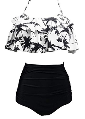 AOQUSSQOA Mujer Traje de baño con Volantes para Mujer Cintura Alta Dividida Bikini natación Esencial (BlackCoconut, XXL)