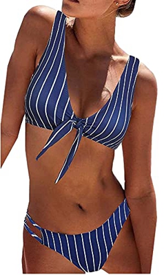 heekpek Bikini Mujer a Rayas Top Triángulo Relleno Braga con Tiras Laterales