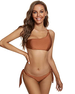 Yuson Girl Bikini Mujer Brasileño Sexy Halter, Bañadores Natacion Parte de Arriba Hombro Simple, 2 Piezas Tankini Mujer Talla Grande Cierre Trasero Aj