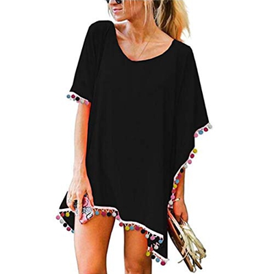 JMITHA Mujer Trajes de Baño Encubrimientos Ropa Vestido de Playa Borla Verano Camisolas Verano Vacaciones Cover Up (One Size(XS-2XL), Negro(Colorful P