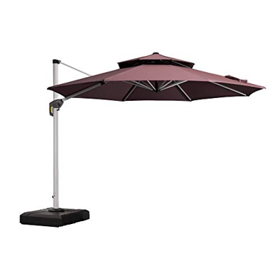 PURPLE LEAF Ø 300 cm Parasol Excéntrico de Jardín, Ronda Sombrilla, Mástil de Aluminio con Manivela, Protección UV 50+, 6 Niveles de Inclinación, Café