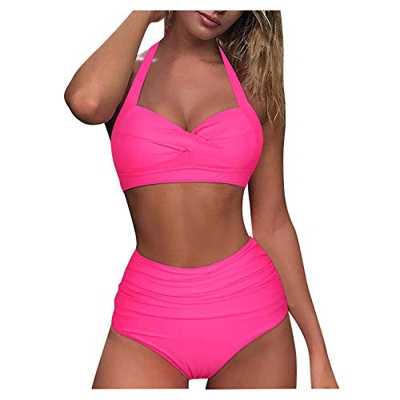 Soolike Bikinis Mujer 2021 Conjunto de Bikini Push Up Trajes de Baño de 2 Piezas de Cintura Alta Bañador con Cuello Halter Retro Ropa de Playa Sexy Ap
