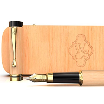 Wordsworth & Black Juego de pluma estilográfica, madera de bambú premium, plumilla mediana, estuche de regalo; Incluye 6 cartuchos de tinta, convertid