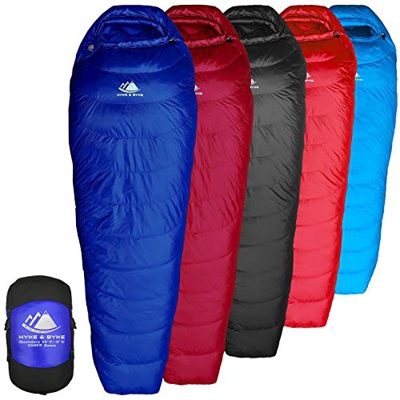 Hyke & Byke Quandary -10ºC Saco de Dormir de Plumón - Saco de Dormir Adulto Momia con Base ClusterLoft Ligero para Excursiones y Camping – Camping Acc
