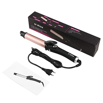 U-kiss 2 en 1 alisador de pelo y rizador de calentamiento PTC y revestimiento de cerámica Apagado automático salón de estilismo herramienta de belleza