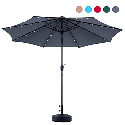 VONLUCE 300CM Sombrilla de Jardín con Luz LED de Energía Solar Parasol de Jardín con 8 Varillas de Acero Sombrilla de Terreza con Protección UV para P