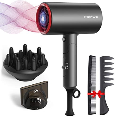 Manwe Secador de Pelo Profesional , 2 Velocidades y 3 Temperaturas,Secador de Pelo iónico Negativos, Potente Temperatura Constante de 2000 W, Asa Pleg