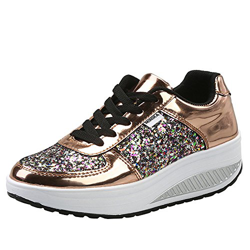 Mujer Zapatillas de Deporte Cuña Zapatos para Caminar Aptitud Plataforma Sneakers con Cordones Calzado de Tacón 4cm Plateado EU 40 precio