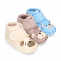Botita De Casa Niños Cierre Adherente Osito En Lana. 18 Celeste precio