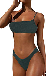 Bikinis para Mujer de Un Hombro Traje de Baño de Cristal Brillante Bañador Top de Tubo en oferta