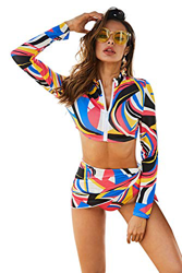 URMOSTIN Bikini Mujer 3 Piezas Set con Bufanda, Traje de Surf de Manga Larga con Cremallera y Estampado de Moda de Cintura Alta BañAdores Bikinis Ropa características