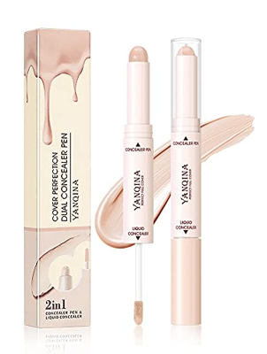 Double-Ended Concealer Pen,Lápiz Corrector,Freckle Acne Concealer Stick Liquid Concealer Pen Long lasting Natural Concealer Highlighter Waterproof Mak
