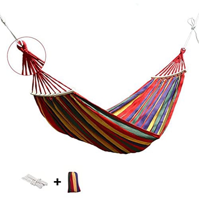 T-Day Hamaca para Camping Hammock Hamaca Doble Al Aire Libre 2 Personas De Algodón Hamaca 190 * 150cm Hamaca Portátil con Bolsa Y Cuerdas De Transport