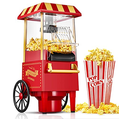 Palomitero Retro, 1200W Aire Caliente Máquina de Palomitas para el Hogar, sin Grasa ni Aceite, para Fiestas de Navidad y Fiestas de Cine, sin BPA