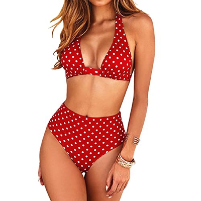 Voqeen Halter Bikini Set para Mujeres Correa Traje de baño Vendaje Bikini de Cintura Alta Conjunto Push Up Dos Piezas Traje de baño Sexy Suave