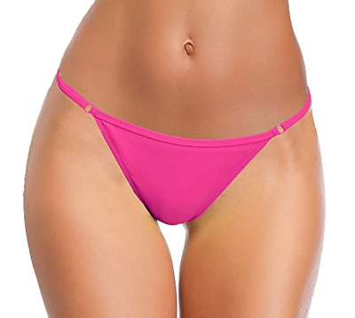 SHEKINI Mujer Bikini Traje de Baño de Dos Piezas Ropa de Playa Triangulo Tanga Bikini con Relleno (Rosa Fluorescente F-Bikini Bottom,L)