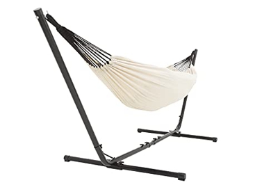Hamaca con Soporte – Hamaca Doble / 205 kg - Estructura Ajustable 290-330 cm - Área de Descanso 241 * 160 - con Bolsa de Transporte (Beige)
