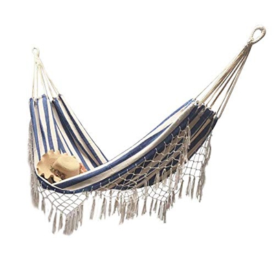 QueenHome - Columpio colgante doble hamaca macramé hamaca con bolsa de transporte para jardín decoración interior al aire libre