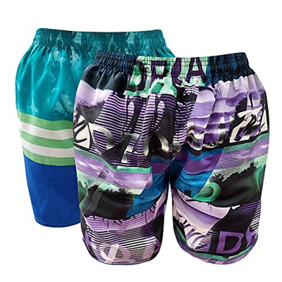 1s1k Bañador de Hombre Pack 2 Unidades con Bolsillos y Secado rápido (Morado/Raya Verde y Blanca, XXL)