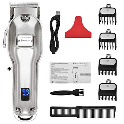 Cortapelos Profesional Hombres, BESTBOMG Máquina Cortar Pelo Kit Cuchilla de Titanio y Cerámica 4 Peine-guía, Cortadora de Pelo Batería Recargable de 