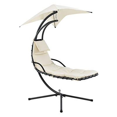 Sillón Colgante Hamaca con Toldo hasta 120 kg Silla Colgante para Uso en Interiores y Exteriores Jardín Camping Al Aire Libre con el Soporte de Balanc