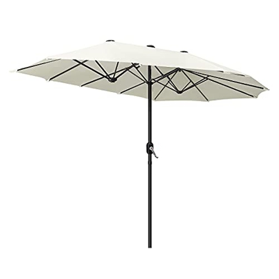 Aufun Sombrilla Doble de Aluminio, protección UV, con manivela Manual, para jardín, Mercado, terraza (270 × 460 cm, Beige)