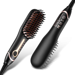 HQQNUO Cepillo Alisador de Pelo & Alisador Barba,por Hombre Mujer,Calefacción PTC, Temperatura Regulable, Anti-quemaduras, Apagar Automáticamente, Pro precio