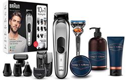 Braun MGK7220 Recortadora 10 en 1, set de depilación corporal y cortapelos para hombre + King C. Gillette Gel Limpiador para Barba y Rostro + Bálsamo  en oferta