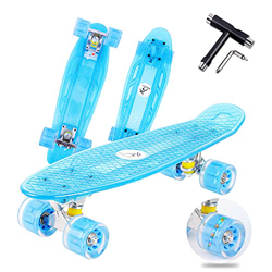 Colmanda Mini Cruiser Skateboard, 55cm/22inch Skateboard Tabla Coloreada Transparente, Completo Skateboard con cojinetes ABEC-7, Cruiser Retro Complet características