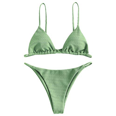 ZAFUL Bikini con textura para mujer, traje de baño triangular, conjunto de dos piezas, verde, L