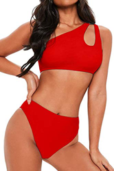 JFAN Traje de Baño Mujer Conjunto de Bikini Un Hombro Trajes de Baño Ahuecados Bañador Atractivo de Dos Piezas(Rojo,M) en oferta