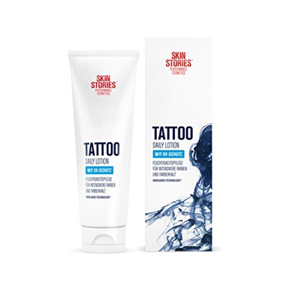 SKIN STORIES Daily Lotion (1 x 125 ml), feuchtigkeitsspendende Tattoo Creme, tägliche Tattoo Pflege für intensive Farben und Farberhalt