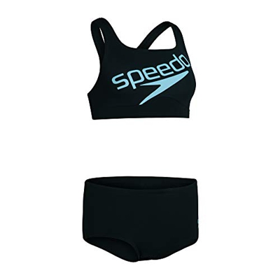 Speedo - Bañador para Mujer con Logotipo de Boom, Mujer, Conjunto de Bikini, 812322, Negro/Light Adriatic, 46