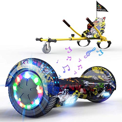 HITWAY Hoverboard de Overboard 6.5 Pulgadas y Hoverkart, Patinete Eléctrico Auto Equilibrio con Hoverkart, Scooter Eléctrico Bluetooth Asiento Kart, S