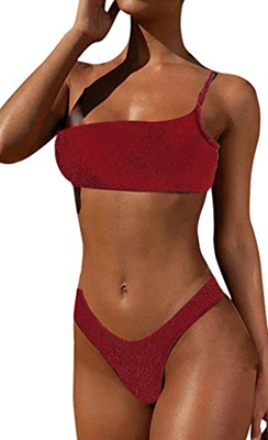 Bikinis para Mujer de Un Hombro Traje de Baño de Cristal Brillante Bañador Top de Tubo