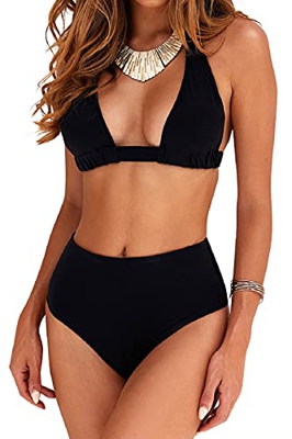 Voqeen Traje de Baño Bikini Floral Mujer Bikinis Sujetador Push-up Sexy Traje de Baño de Dos Piezas BañAdores Tops y Braguitas Ropa de Playa (Negro, S